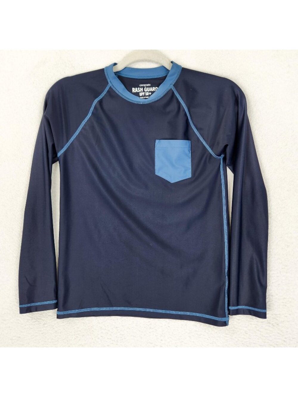 J Crew Rash Guard Swim Shirt Boys Kids Large Blue Crewcuts Long Sleeve UPF 50+